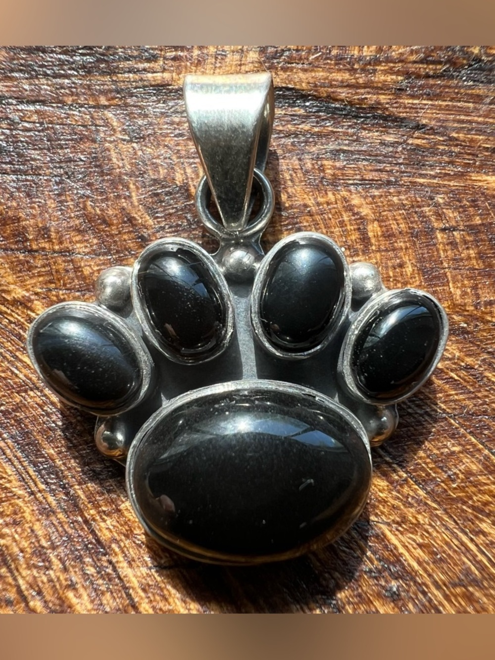 Black Onyx Paw Pendant Sterling Silver Cluster Western Statement